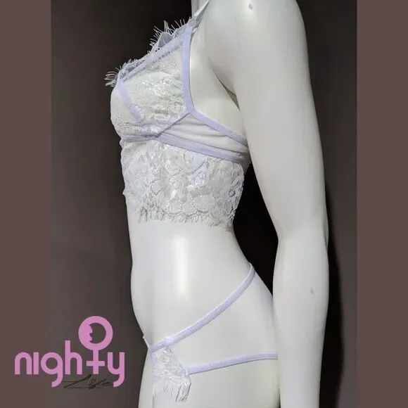 Night Escape White Eyelash Bra Set - Picture 3 of 6